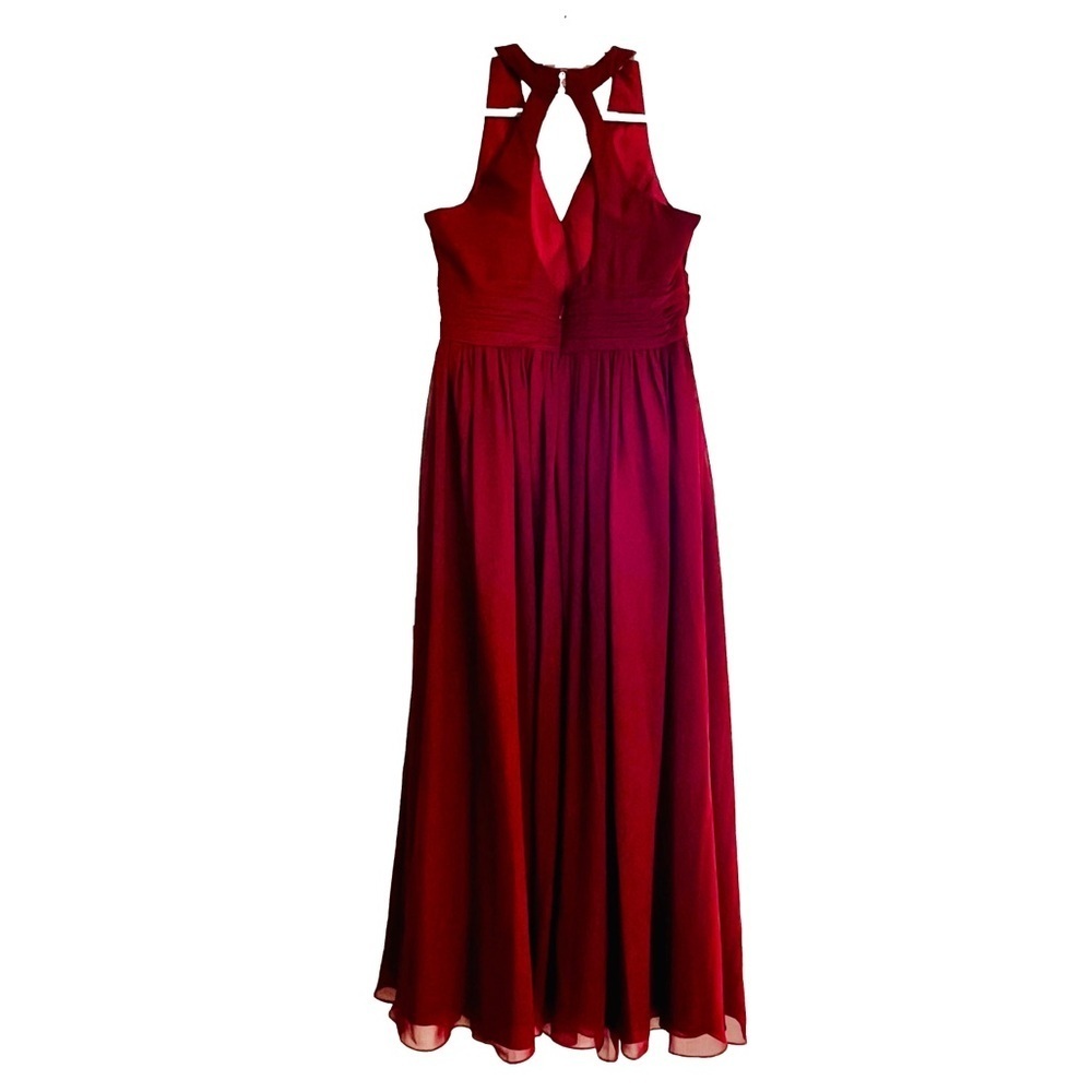 Azazie Natasha Chiffon full length A-line dress in Cabernet - Picture 2 of 16